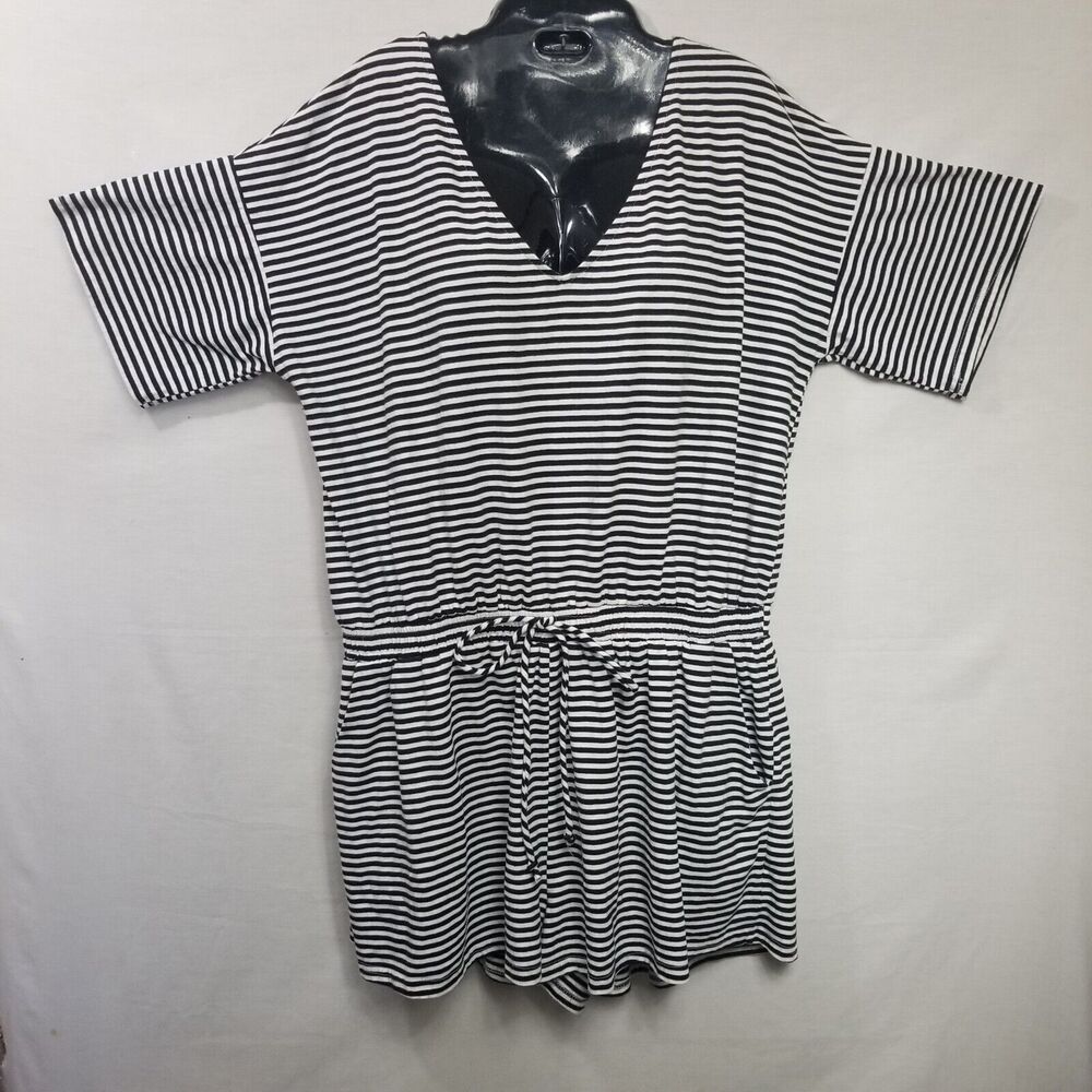 Umgee Plus + Women’s Black And White Stripe One-Piece Romper Shorts Plus Size 1X